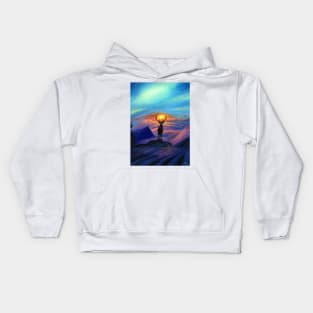 Deer at Dawn - Acrylic Painting of a Magical Sunrise Kids Hoodie